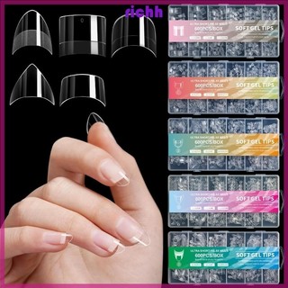 ⚝⚝richh 600 chiếc bộ gel mềm đầu bấm vào móng tay ngắn nửa nắp đầu rõ ràng đầu móng tay giả móng tay đầu cho tiệm làm móng tay