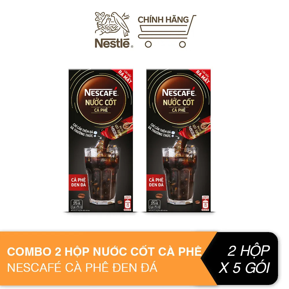 [Nescafe] Combo 2 Hộp Nước Cốt Cà Phê Nescafe - Cà Phê Đen Đá - 5 gói/hộp