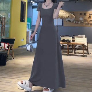 Váy cottagecore Váy body dáng dài Đầm dự tiệc Đầm dài Váy Mùa Hè Merad Váy Dài Tay Ngắn Nữ 2024 Phong Cách Mới Ôm Phù Hợp Với Pháp Váy Xoay Lớn