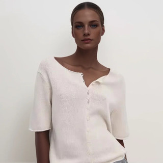 2024 Nữ Thời Trang Đơn Giản Và Đa Năng Thanh Lịch Ngắn Tay Cổ Tròn Cotton Ngắn Tay