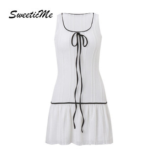 SweeticMe Váy Nữ Thời Trang Mới Gợi Cảm Nơ Cổ Vuông Không Tay Ôm Phù Hợp Với Váy Chữ A