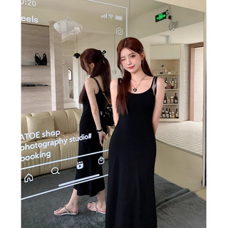 Váy cottagecore Váy 2 dây trễ vai bigsize nữ Đầm hai đi biển Thời Trang Hot Girl Sling Đầm Váy Dài Nữ Mùa Hè 2024 Slim-fit Ôm Hơn Nhìn Gợi Cảm Váy Dệt Kim Màu Đen