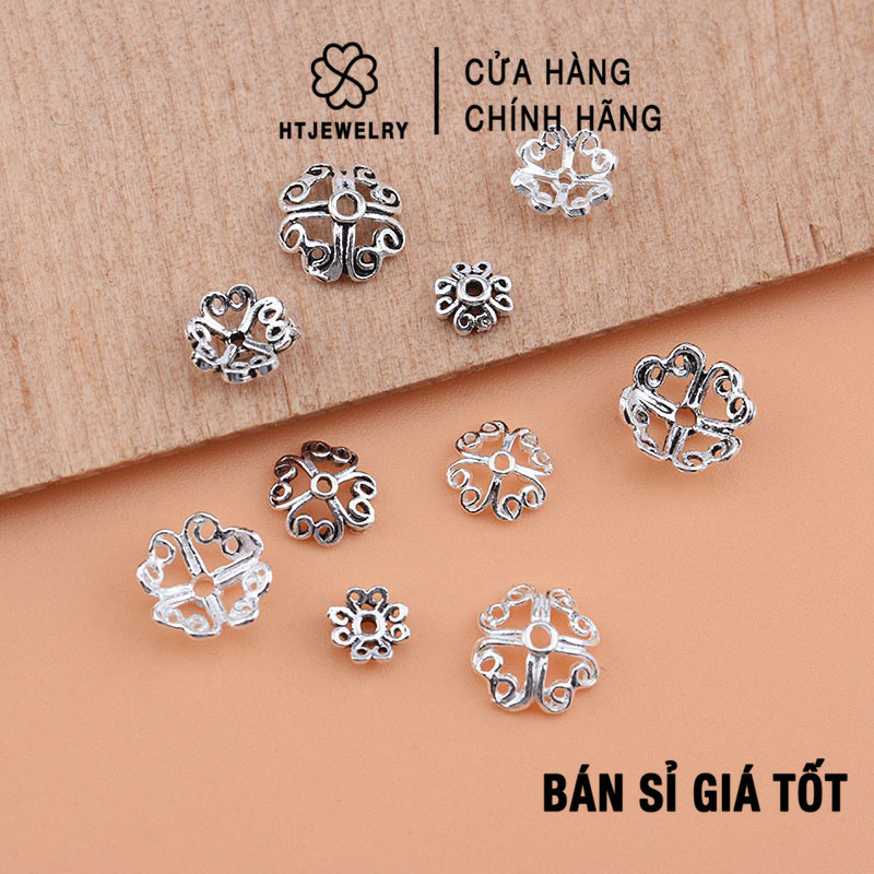 BẠC 925: Charm bạc ốp hoa cánh trái tim 6 - 8mm HTJEWELRY PH091