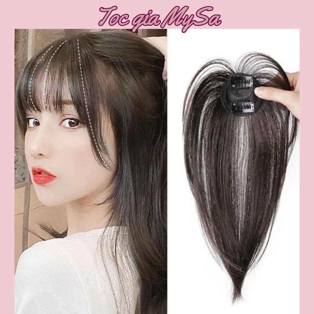 Tóc giả che hói mái thưa 4D rãnh da đầu, phủ hói đỉnh đầu cho nữ, mái giả phủ hói Hàn Quốc