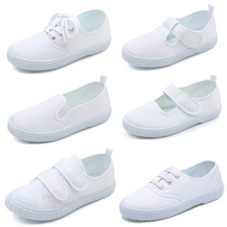 Giày trẻ em mẫu giáo trong nhà giày nhảy múa bé trai bé gái velcro học sinh giày vải trắng trẻ em giày trắng