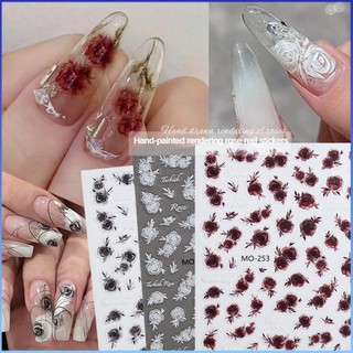 ⚡⚡COD Dập Nổi Ba Chiều Phong Cách Gothic Hoa Hồng Vẽ Tay Nghệ Thuật Dán Móng Tay Màu Đen Và Trắng Bán thấm Máu Hoa Hồng Đỏ Hoa Thanh Trượt Tự Dính Đề Can Làm Móng Tay DIY