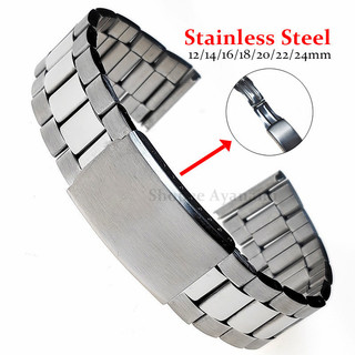 Dây đeo đồng hồ bằng thép không gỉ 3 hạt 12mm 14mm 16mm 18mm 20mm 22mm 24mm Kim loại phổ thông Dây đeo đồng hồ nam nữ có khóa gấp dây đeo cổ tay