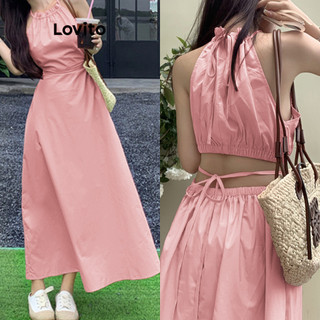 Đầm Lovito có dây buộc sau lưng màu trơn phong cách thường ngày cho nữ LNE57069