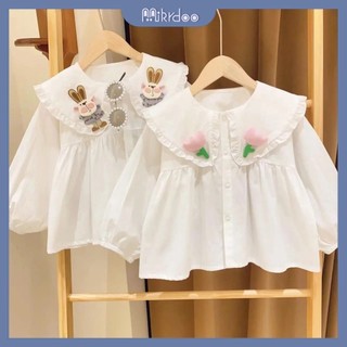 Áo sơ mi tay dài cổ peter pan MIKRDOO họa tiết hoa cho bé gái 1-7 tuổi