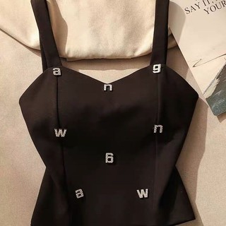 Mùa hè Thiết Kế Mới Đẹp Lưng Ngắn Camisole Cho Hot Girls Mặc Có Chữ Đen Bên Trong Đáy Top