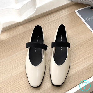 Pháp Mũi Vuông Bơm Mary Jane Giày Nữ Retro Đế Bằng Thấp Gót Giày Đế Bằng