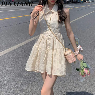 Pinxiang Nữ kiểu Pháp cổ áo lưới hở lưng váy eo ngọt ngào