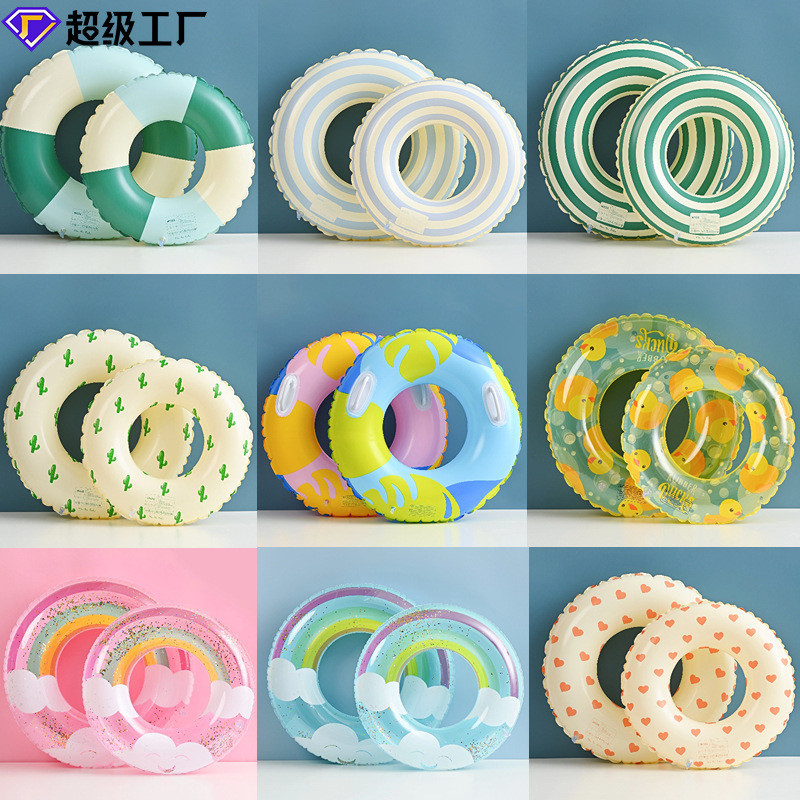 Hot Sale#Factory Thickened Children's Striped Adult Swimming Ring Inflatable Underarm Swimming Ring 