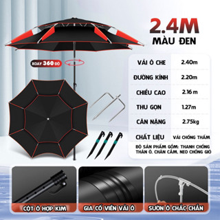 Ô che nắng ô dù câu cá 2 tầng siêu bền Dã Ngoại 1m8 đến 2m4 Ô dù che nắng mưa câu cá đơn đài nhiều màu sắc