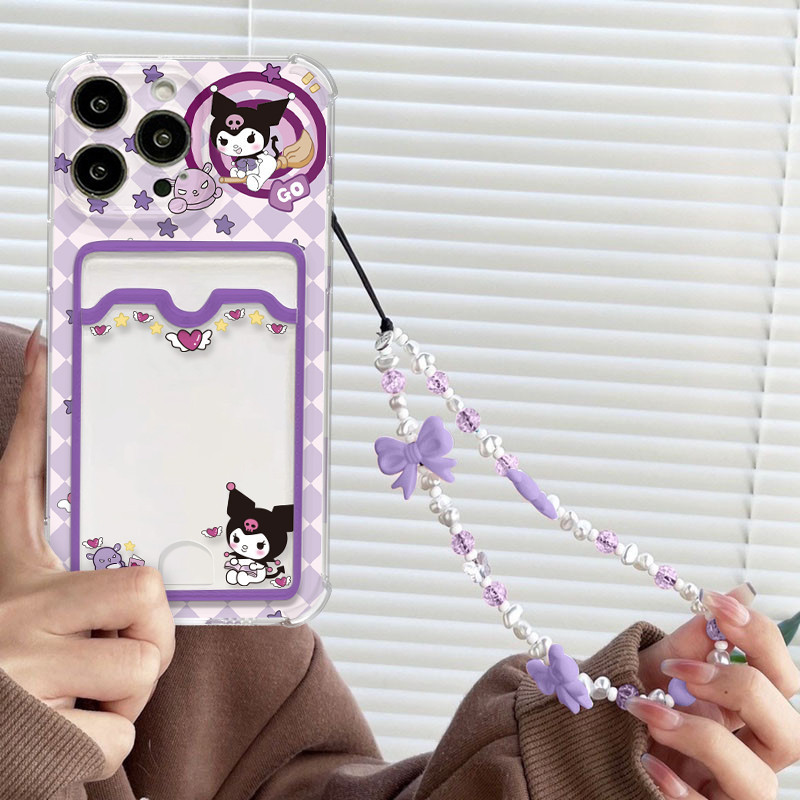 Túi đựng thẻ thực tế túi khí chống rơi Kuromi Ốp lưng cho Samsung Galaxy A70 A71 A72 A73 J2 J5 J7 PR