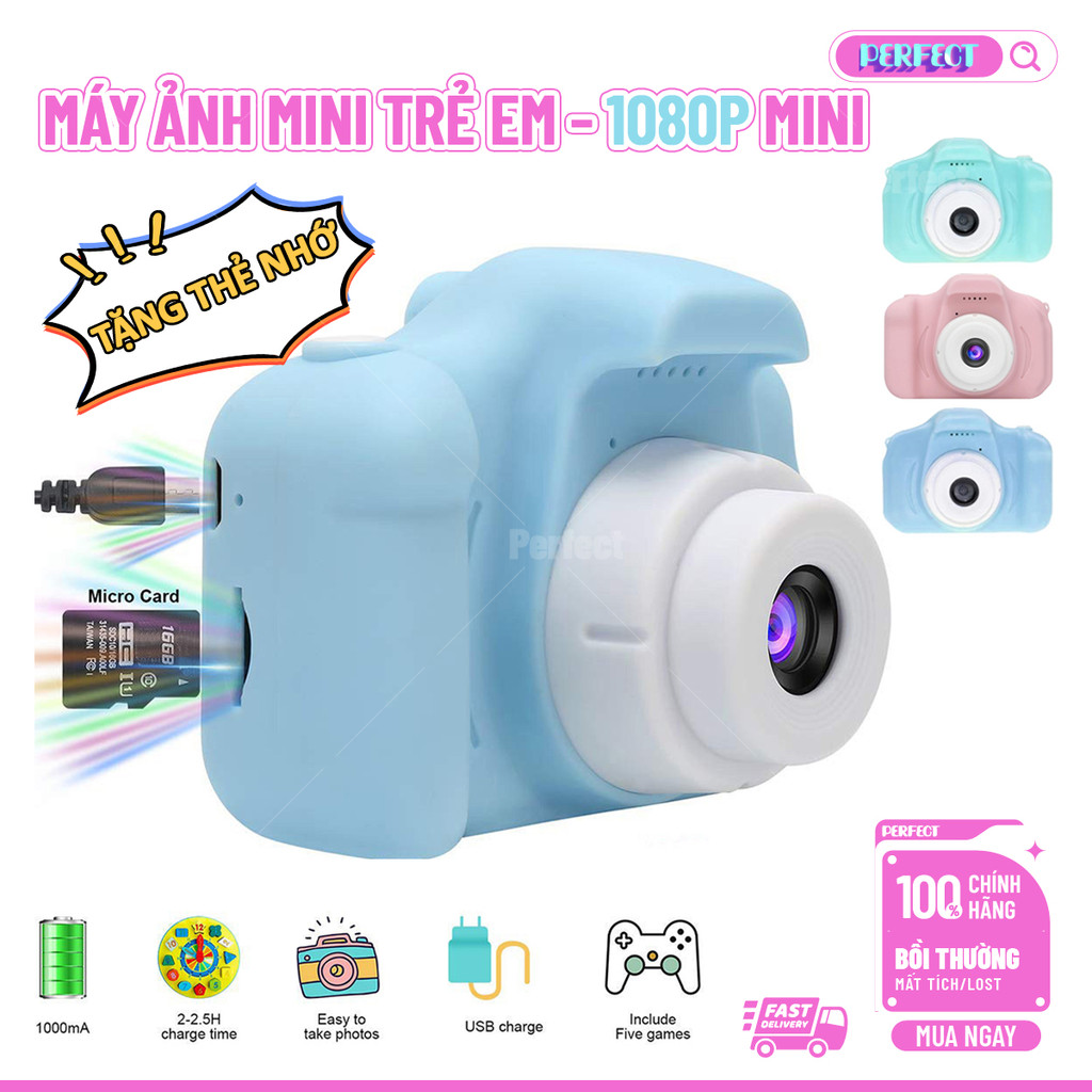 Máy Ảnh Mini Trẻ Em Kỹ Thuật Số HD - Thiết Kế Hoạt Hình Dễ Thương + Tặng Thẻ Nhớ 8GB