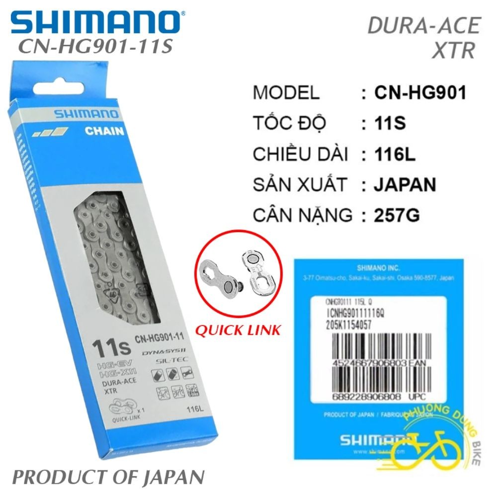 Xích sên xe đạp Shimano DURA-ACE XTR CN HG901 11 Speed - Fullbox Chính Hãng (Quick Link)