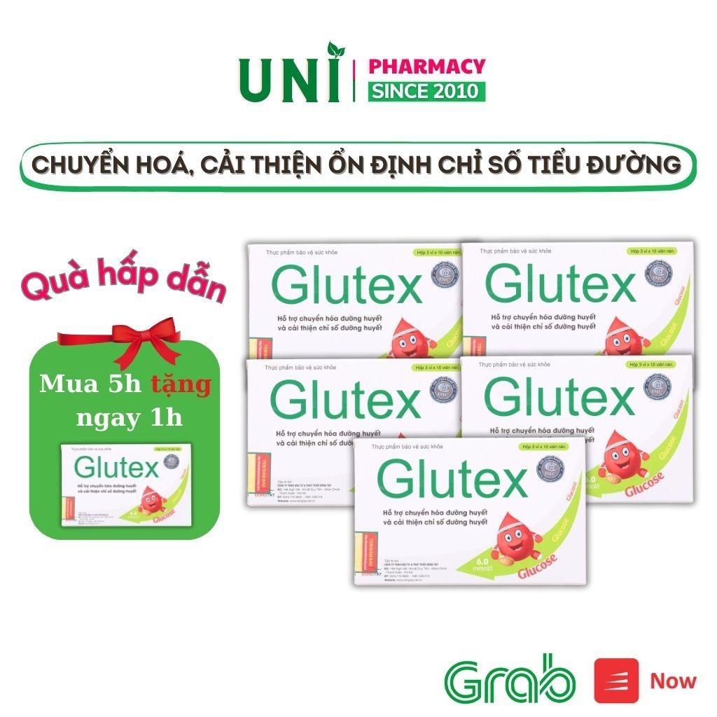 ( Combo 5 tặng 1 ) Glutex hỗ trợ hạ nhanh và ổn định đường huyết lâu dài hộp 30 viên