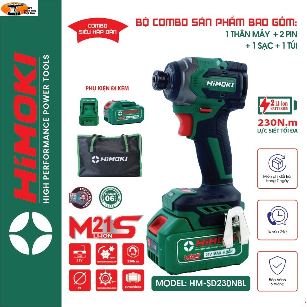 Chuyên Vít Himoki HM-SD230NBL - Máy Bắn Vít không chổi than Himoki 230N.M HPT ĐIỆN MÁY VN