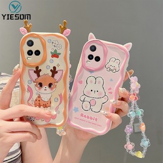 Ốp Điện Thoại Kem Sóng Hoạt Hình Vivo Y21S Y21T Y21A Y33S Y33T Y21 2021 Vỏ Mềm Tai Thỏ Ếch Dễ Thương Có Dây Đeo Cổ Tay