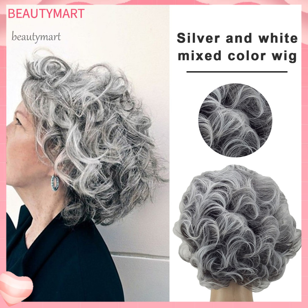 [Beautymart] Bộ tóc giả nữ có kẹp có thể điều chỉnh Bộ tóc giả nữ có thể thay đổi với kẹp Màu bạc sành điệu Màu xám gợn sóng Tóc giả xoăn xoăn có tiếng nổ dành cho phụ nữ trung niên Tự nhiên lâu trôi cho Fashionab