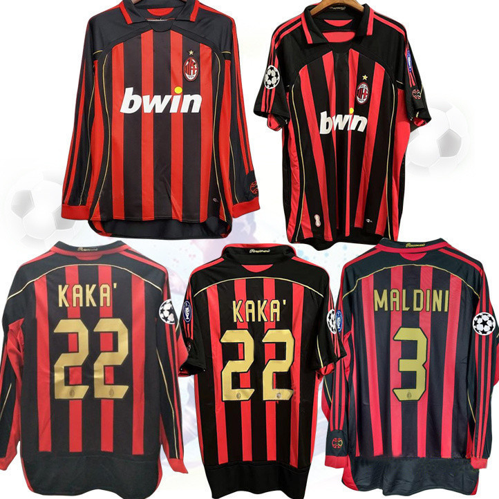 06 07 AC Milan Retro Jersey 2006 2007 Championship Home 22 Kaka Áo bóng đá dài tay 3 Martini