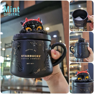 Cốc Starbucks Mèo Đen Cốc Gốm Cốc Cà Phê Có Nắp Hoạt Hình Dễ Thương Cốc Nước Quà Tặng Máy Tính Để Bàn Cốc Uống 385ml