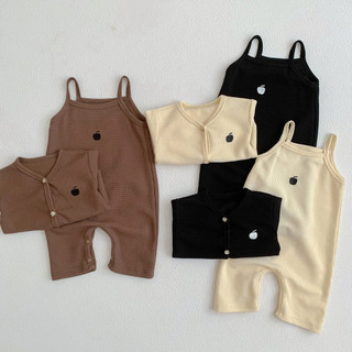 Mùa Xuân Mùa Hè 2024 Phong Cách Thu Đông Cho Bé Sling Jumpsuit Waffle Áo Khoác Hai Mảnh Phù Hợp Với Trẻ Em Thời Trang Mặc Ngoài