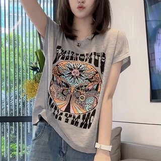 Jh Ready Stock Slub Cotton Casual Phong Cách Phương Tây Niche Áo Thun Nữ Mùa Hè 2024 Phong Cách Mới Rời Béo MM Cổ Tròn Áo Thun Tay Ngắn Top