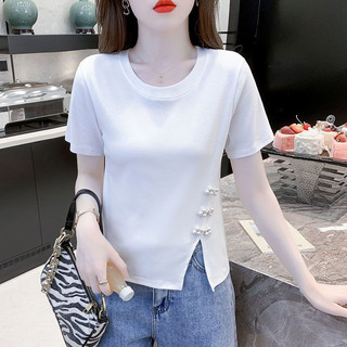 Áo Thun Nữ Mùa Hè Phong Cách Mới Áo Thun Thời Trang Tay Ngắn Phong Cách Phương Tây Giảm Tuổi Khóa Màu Hồng Ngắn Quần Áo