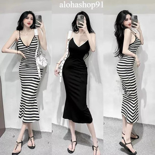 Đầm Hai Dây Form Dáng Body Freesize,Đầm Nữ Thời Trang 2s body về 2 màu đen, sọc siêu tôn dáng alohashop91