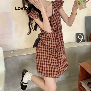 Lovito Đầm cài nút Gingham thông thường cho nữ LNA40066