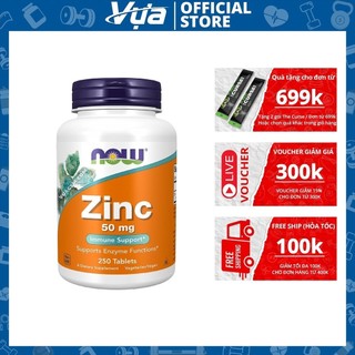Viên Uống NOW - Zinc Gluconate 50mg (250 viên) - Hỗ Trợ Tăng Cường Miễn Dịch, Sức Khỏe Da và Tóc Chính Hãng