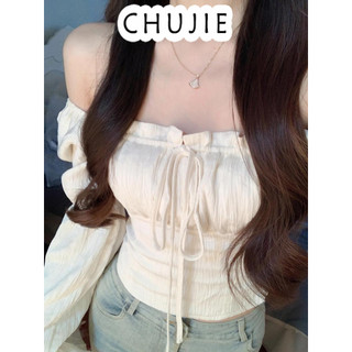 CHUJIE áo sơ mi nữ áo kiểu hàn quốc độc đáo nhí nhảnh thông thường chic WCS24103B7 22Z240526