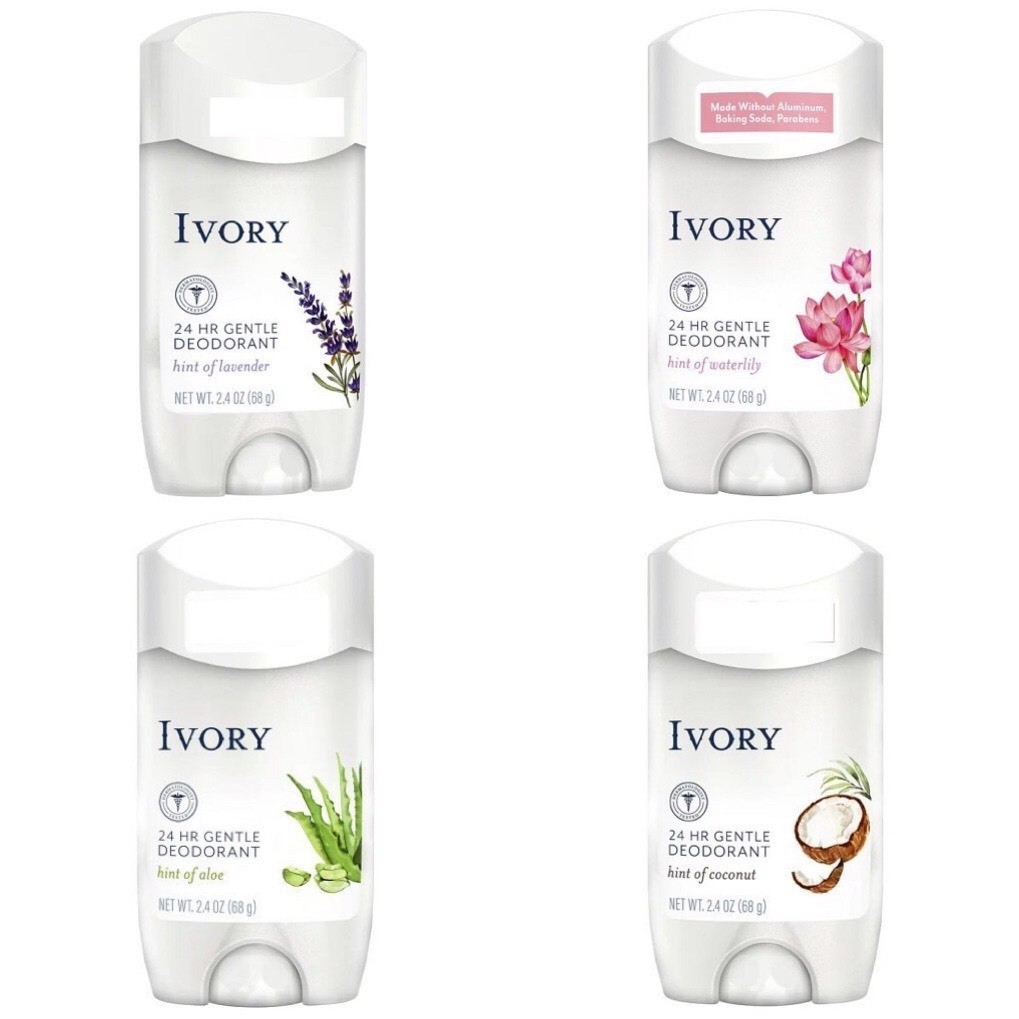 Lăn khử mùi Ivory Deodorant, Hint of Coconut / Hint of Aloe /Hint of Waterlily/ Hint of Lavende 68g 