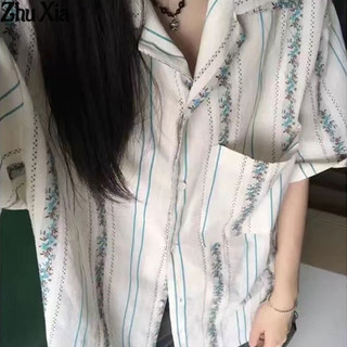 Áo sơ mi nữ Zhu Xia phong cách Nhật Bản niche retro áo sơ mi ngắn tay thiết kế mùa hè dáng rộng giản dị áo sơ mi Mỹ