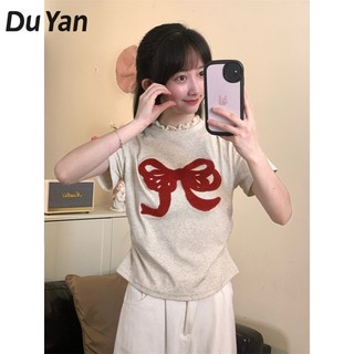 Du YAN Nơ tay ngắn nữ ngọt ngào cổ tròn ren ngọt ngào dành cho nữ