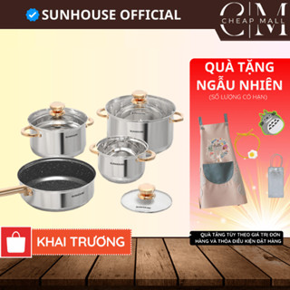 Bộ 3 nồi inox bếp từ 5 đáy Sunhouse SH781, SHG789 size 16 20 24 CM Siêu Dày (dùng được mọi loại bếp) - CHEAPMALL