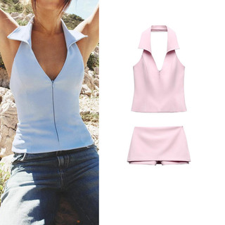 Zara Mùa Hè Sản Phẩm Mới Cổ Chữ V Dây Cổ Cổ Áo + Cổ Thấp Cổ Culottes2796777 3067407