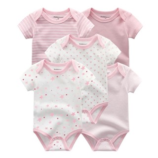 Kiddiezoom Mùa Hè 5 Chiếc Hoạt Hình Tay Ngắn Bé Trai Bé Gái Body 100% Cotton Quần Áo Sơ Sinh