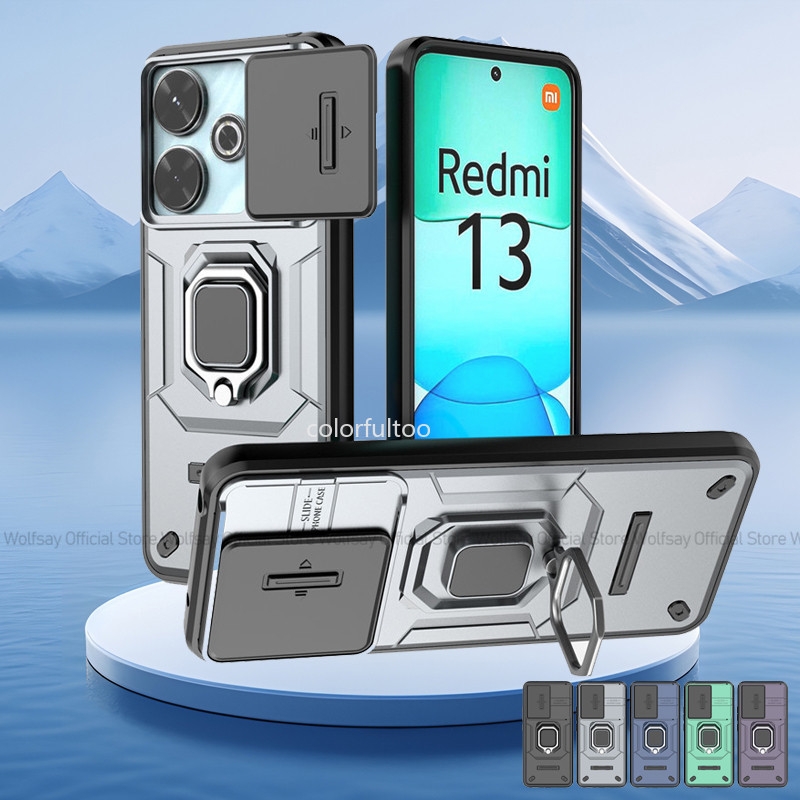 2024 Redmi 13 Armor Vỏ Chống Sốc Cho Xiaomi Redmi 13 4G Redmi13 Đẩy Kéo Trượt Bảo Vệ Camera Cứng PC 