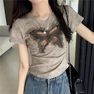 Áo baby tee Áo Thun ôm body Áo y2k Áo thun ngắn tay cổ chữ V có dây buộc cho nữ ngắn tay hẹp hợp thời trang