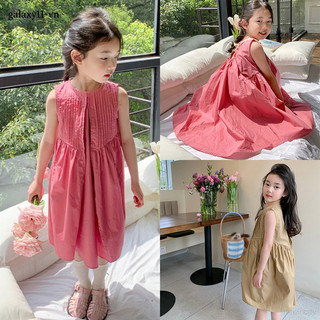 Trẻ em hàn quốc cô gái thường không tay xù váy đồng màu