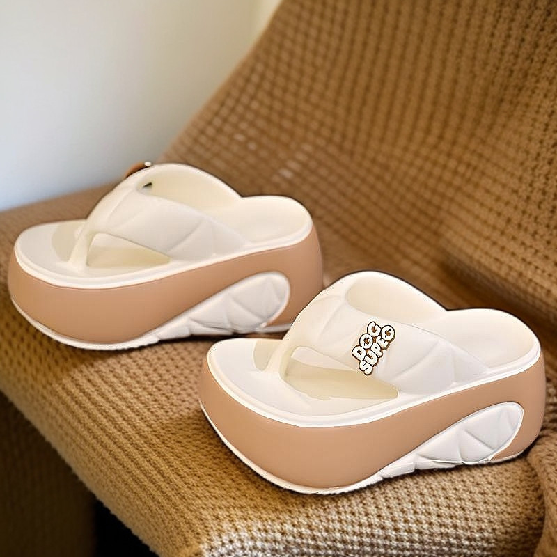 Dép lê nữ đế dày đi bên ngoài Mẫu Mới Dép lê góc chống trượt gia dụng trong nhà tăng chiều cao mùa hè