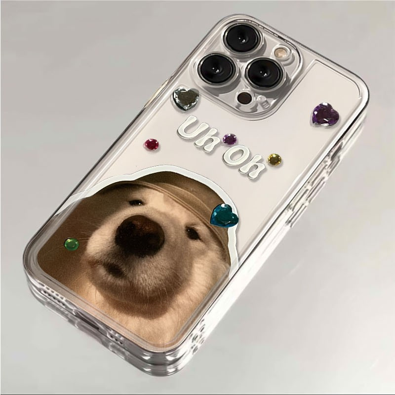Mũ dễ thương mùa đông vỏ điện thoại cho chó Vỏ bảo vệ chống va đập trong suốt cho iPhone 16 15 14 13