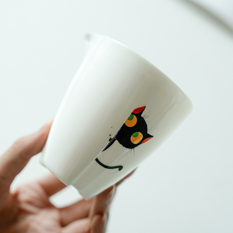 Fair Cup Gốm Sứ Dehua Lanolin Ngọc Sứ Trắng Hoạt Hình Mèo Ming Yuefen Teaware Đơn Dễ Thương Lễ Trà N