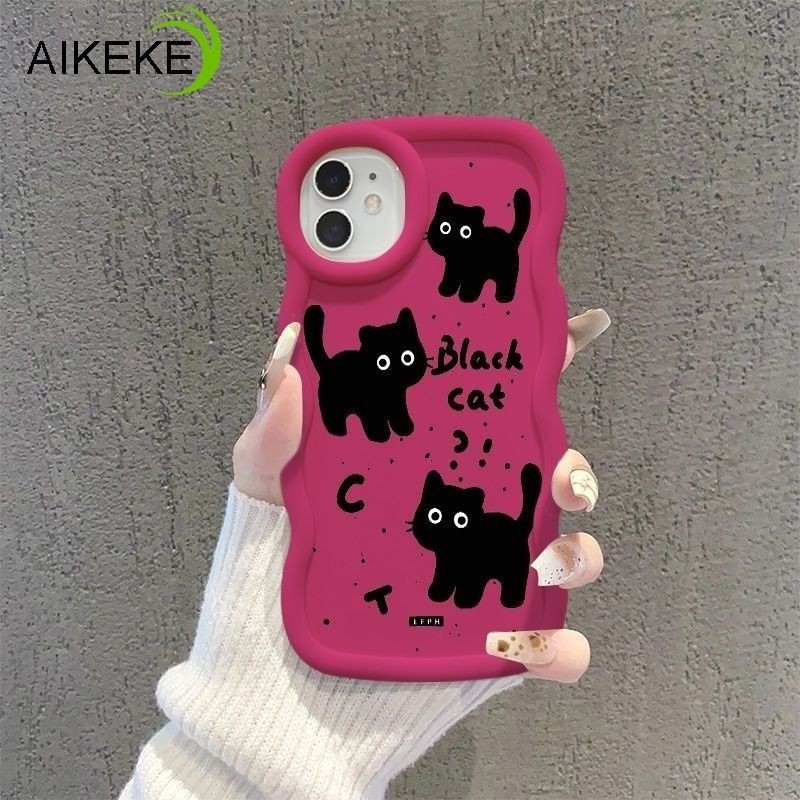 Vỏ mèo đen dễ thương 3D Wave cho OnePlus ACE 3 3 3V 2 2V Nord N30 4 3 2 2T CE4 CE3 CE2 CE Pro Lite 5