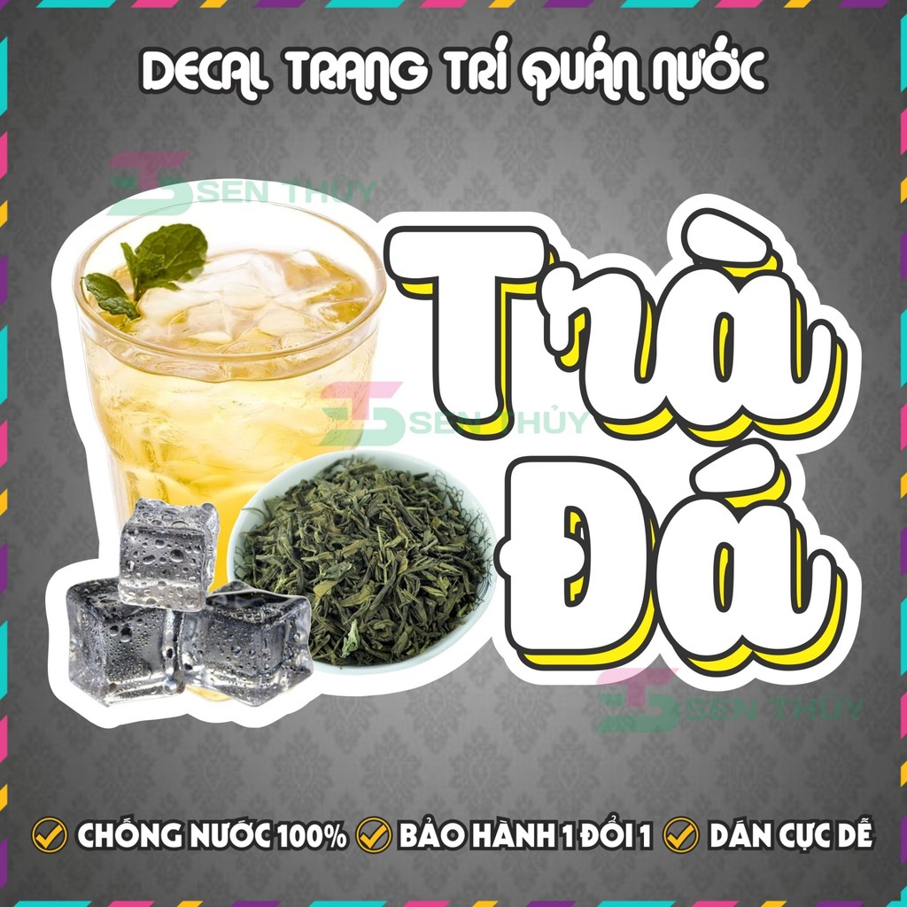 Decal TRÀ ĐÁ - Decal Dán Tường Trang Trí Quán Ăn, Trà Sữa, Cà Phê.