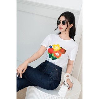 Áo cotton trắng in hình bông hoa sắc màu TOSON AP537W24