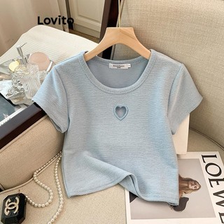 Lovito Áo thun trơn thường ngày cut out cho nữ LNE58340